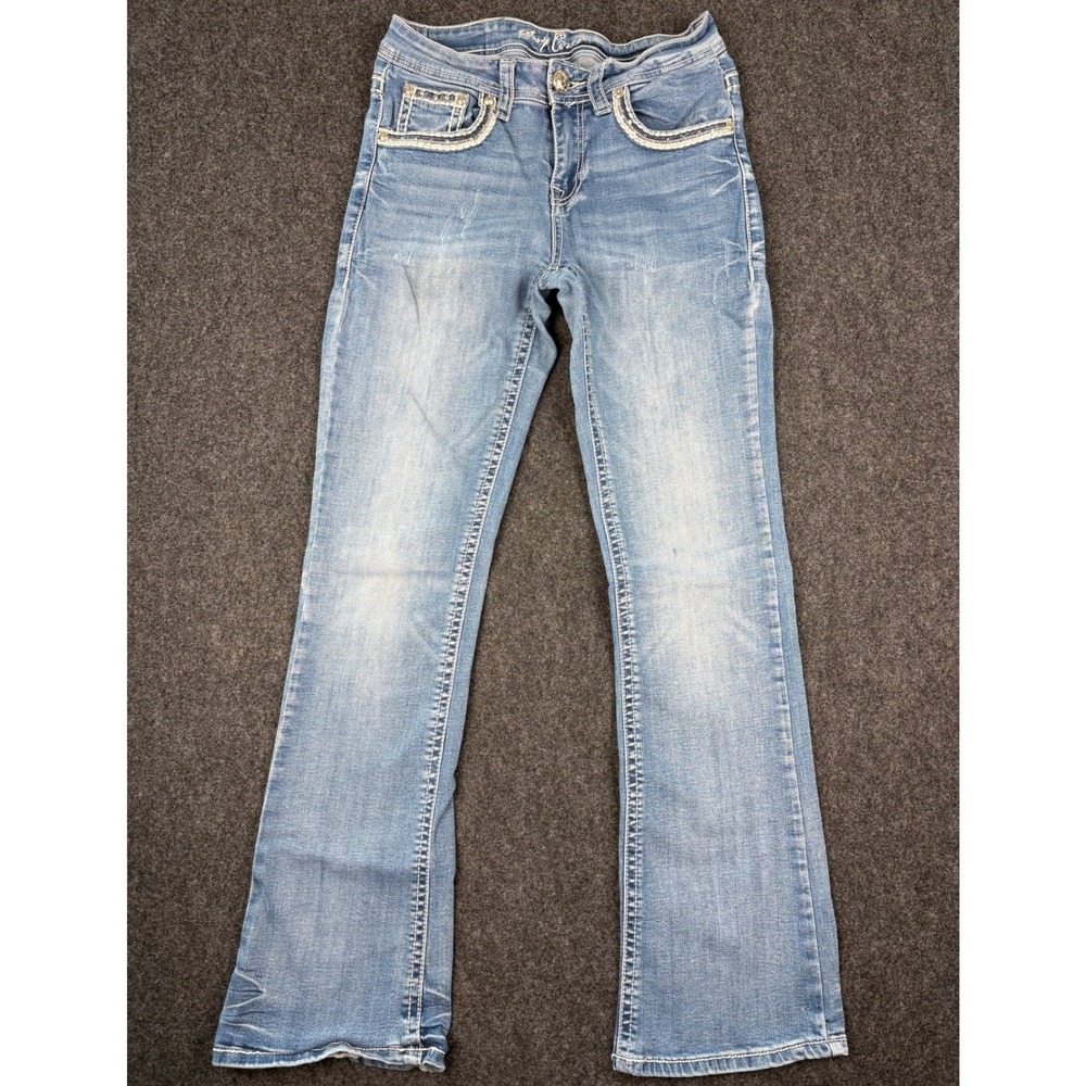 Sexy Couture Bootcut Jeans Light Wash Embroidered Sequin Pockets Size 9 Y2K